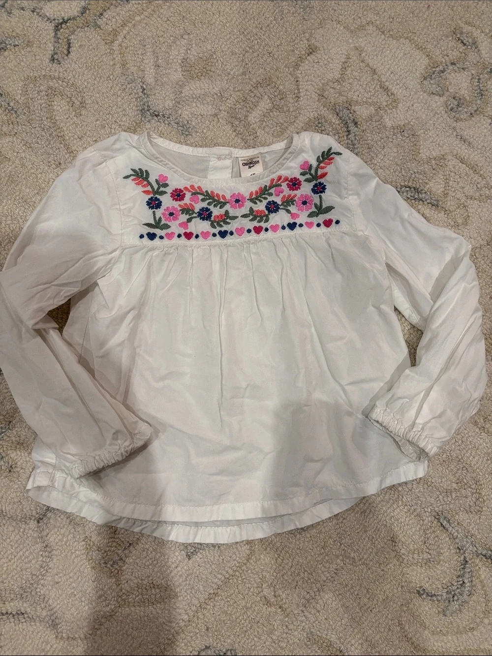 OshKosh B'gosh White Blouse with Pink & Blue Floral Embroidery
